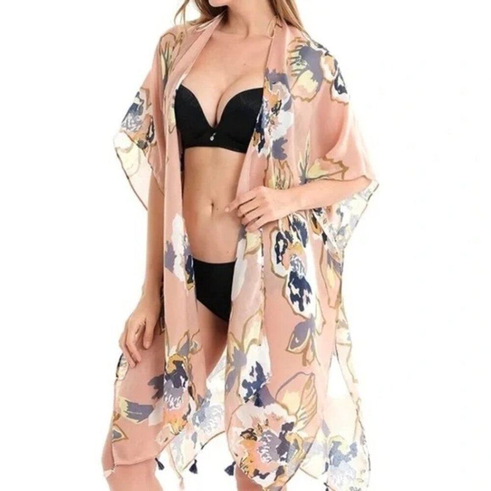 New Pink Peach Swimsuit Kimono Beach Summer Cover Swimwear Swim Cardigan Women